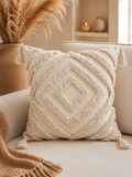 Housse de Coussin Touffetée 100% Coton — Détail Texturé