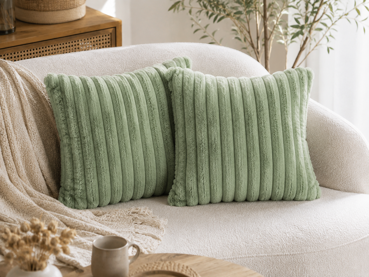 Taie d'Oreiller Velours Côtelé Rayée — Linge de Lit Cosy