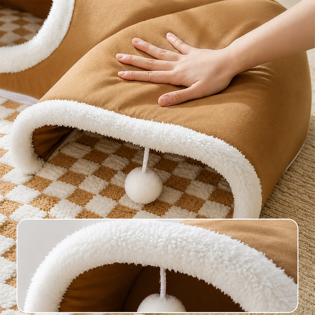 Tunnel-Lit pour Chat en Peluche — Cocon Douillet et Jeu