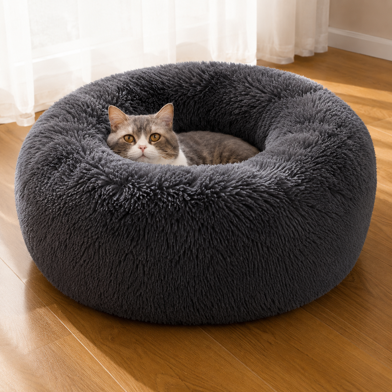 Coussin Donut pour Chat et Chien — Fausse Fourrure Cosy