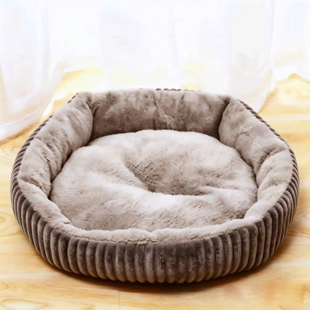 Panier Rond pour Chat Velours Côtelé — Cocon Douillet Félin